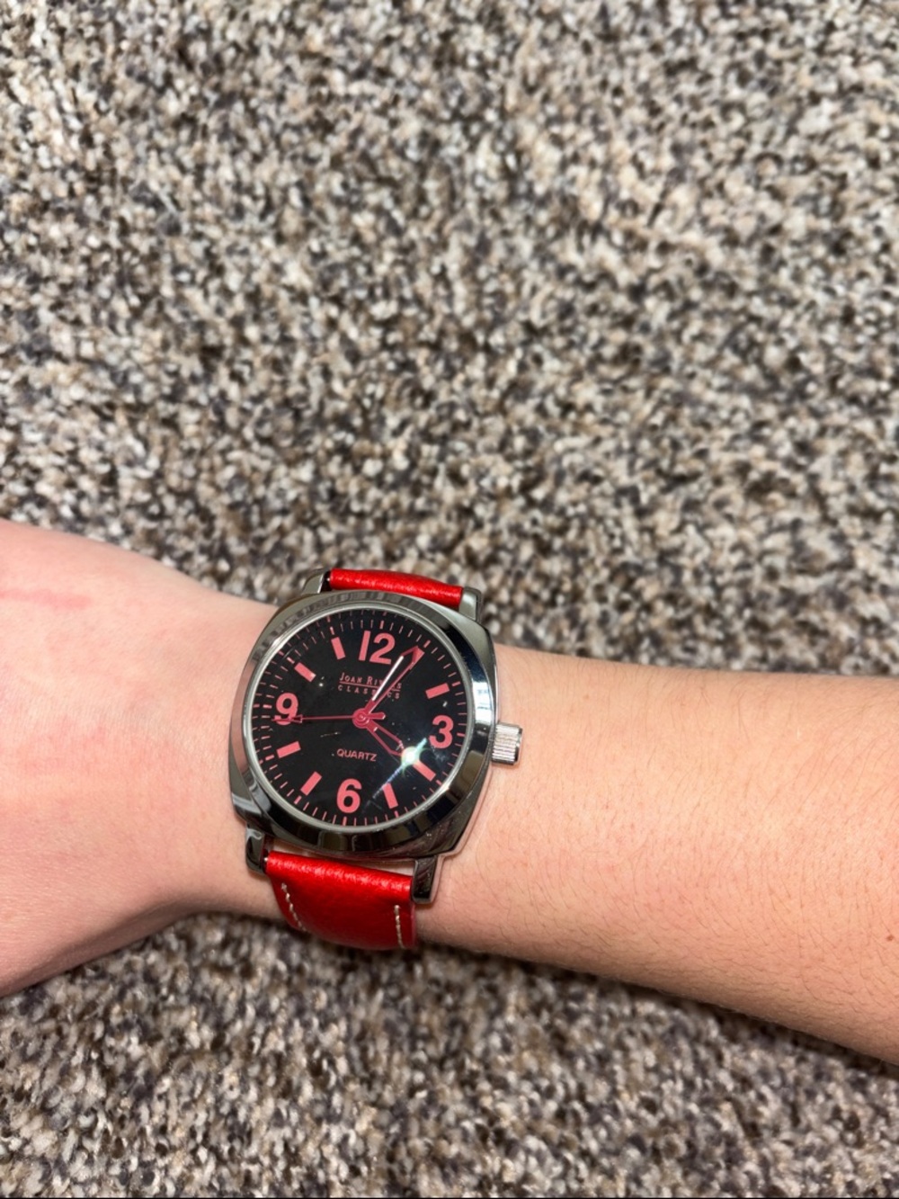 Joan Rivers Red Leather-Strap Quartz Watch with Black Dial